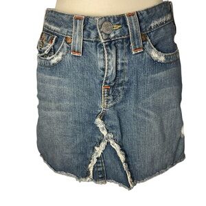 Vintage True Religion‎ Denim Mini Skirt Distressed Size 28 M0220